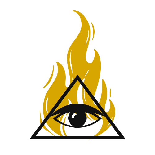 An eye within a pyramid on fire